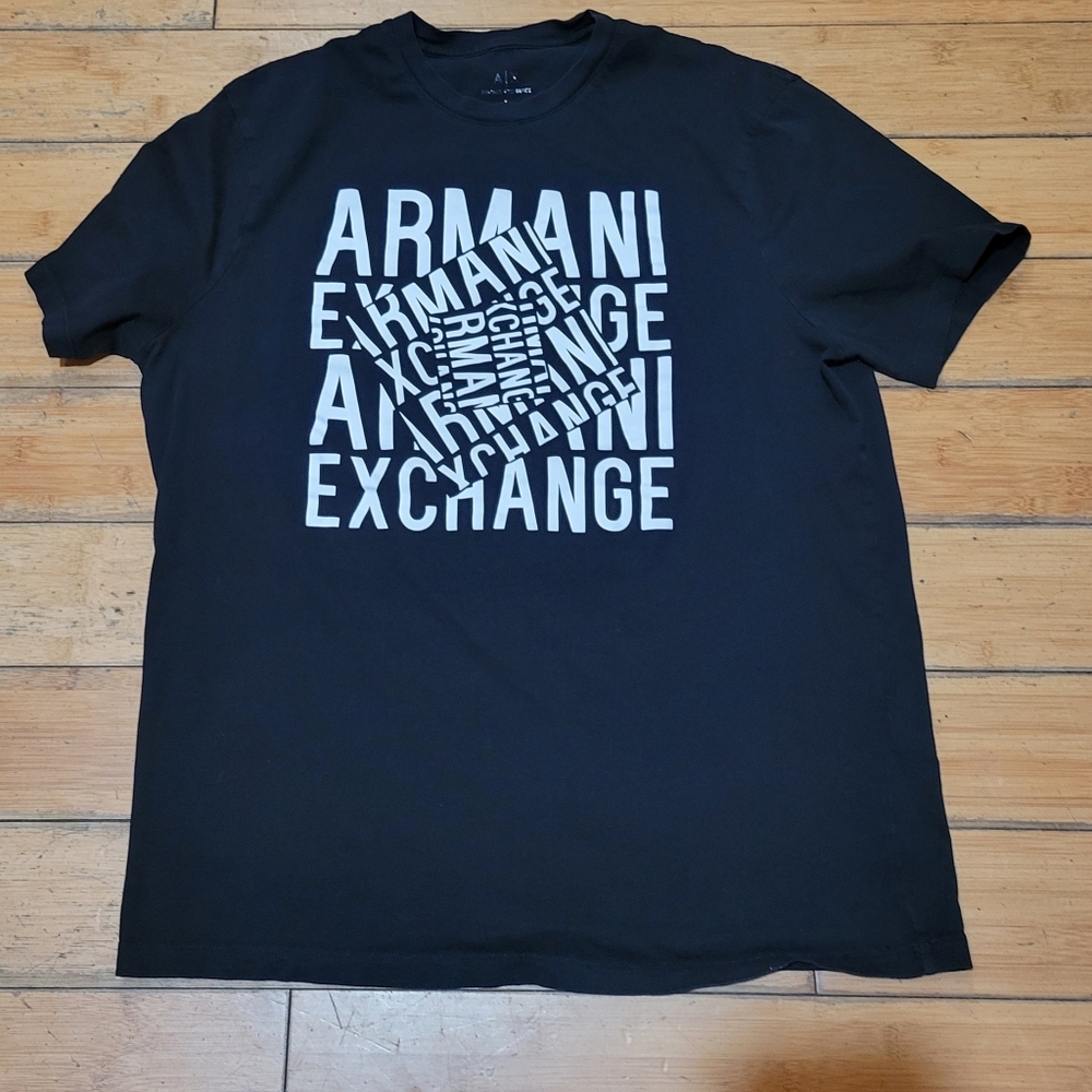 Armani Exchange Black & White Letters Short Sleeve Tee Shirt